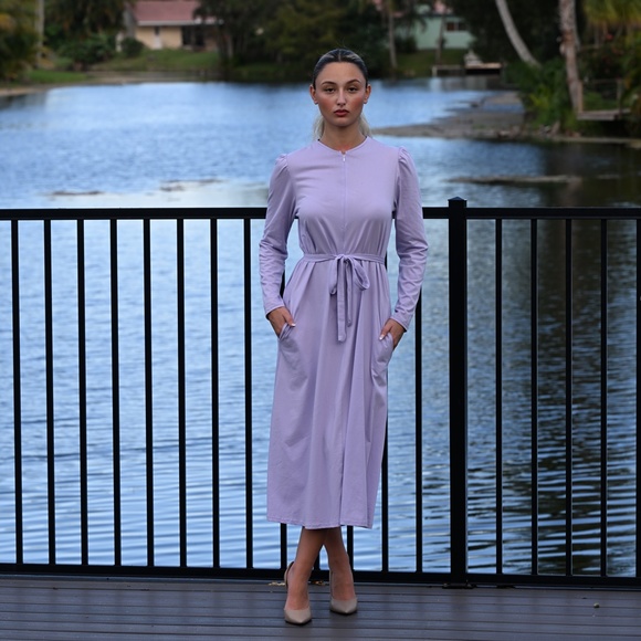 DEVORAH'S SECRET Lilac Modest Midi Dress 100% Cotton - Picture 1 of 3